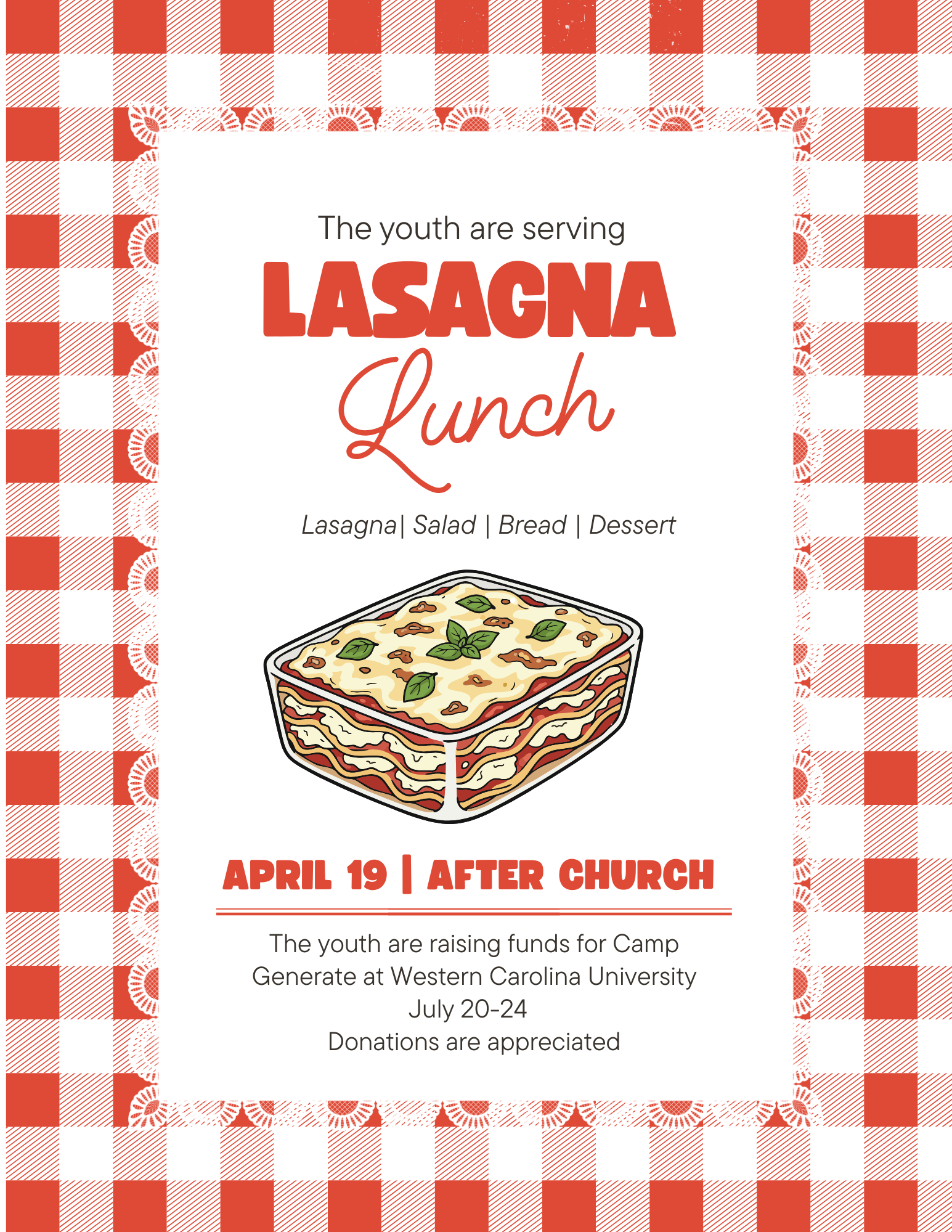 lasagna lunch fundraiser